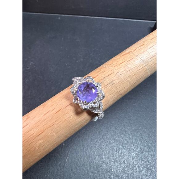 New Bomb Party Sterling Silver Lavender Simulated Amethyst Dinner Ring Sz 9 - Picture 14 of 16
